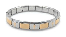 Pulseira de berloque italiana aço inoxidável prata ouro e elos cruzados 9 mm modular  comprar usado Pulseira de berloque italiana aço inoxidável prata ouro e elos cruzados 9 mm modular  comprar usado  Enviando para Brazil