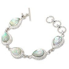 Pulseira de prata esterlina 925 feita à mão com pedra preciosa opala tripla tamanho 7-8" comprar usado  Enviando para Brazil
