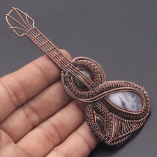 Usado, Pingente de guitarra envolto em fio de pedra preciosa opala dendrítica joia 4,6" H9765 comprar usado  Enviando para Brazil