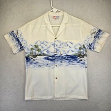Camisa havaiana vintage Malihini havaiana masculina M feita nos EUA botão para cima vento surf comprar usado  Enviando para Brazil