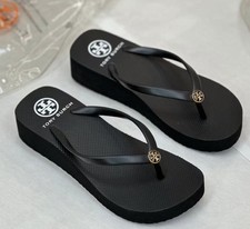 Chinelos femininos Tory Burch salto cunha preto escorregadores de praia comprar usado  Enviando para Brazil