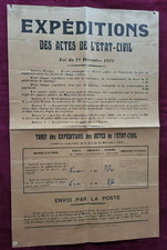 AFFICHE 1922 - EXPEDITIONS des ACTES de L'ETAT CIVIL - 49,5 X 32 CM comprar usado  Enviando para Brazil