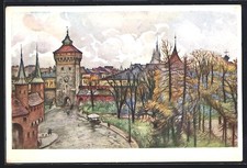 Artysta-AK Kraków, Planty i Brama Florjanska  na sprzedaż  Wysyłka do Poland