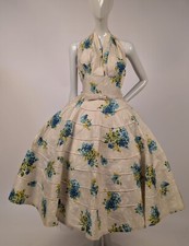 VESTIDO HALTER FLORAL DOCE VERÃO VINTAGE DÉCADA DE 1950 ALGODÃO CHINTZ COM SAIA CANELADA comprar usado  Enviando para Brazil