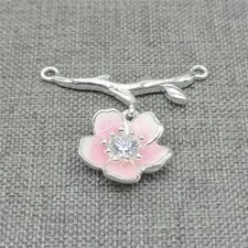 Berloque de flor de cerejeira prata esterlina com conector de flor de prata CZ 925 esmaltado comprar usado  Enviando para Brazil