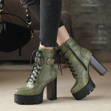 Botas de tornozelo femininas punk bloco plataforma biqueira redonda com cadarço fivela sapatos de salto alto comprar usado  Enviando para Brazil