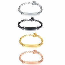 Pulseira feminina de aço inoxidável polido personalizada corrente de elos de coração gravação grátis, usado comprar usado  Enviando para Brazil