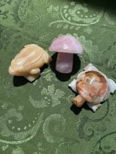 Lote de 3 peças de cristal natural sapo calcita, tartaruga ágata e cogumelo quartzo rosa comprar usado  Enviando para Brazil