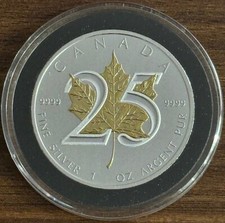 2013 Canadá $5 1oz prata pura 25º aniversário com incrustação de folha de bordo dourada moeda comprar usado  Enviando para Brazil
