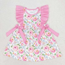 Vestido de verão infantil meninas roupas rosa flores manga esvoaçante comprimento joelho comprar usado  Enviando para Brazil