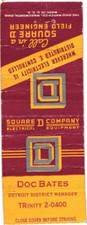Cubierta de libro de cerillas vintage Square D Company Electrical Equipment Doc Bates segunda mano  Embacar hacia Mexico