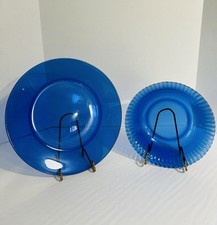 Antiga tigela Colorex 9,5” feita no Brasil borda de vidro com nervuras de cobalto com prato de 12,5”, usado comprar usado  Enviando para Brazil