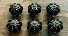 Conjunto de 6 parafusos de alça de porcelana com botão de gaveta de esmalte preto incluídos comprar usado  Enviando para Brazil