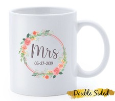 Usado, Caneca de café personalizada floral, caneca de café personalizada Mrs, caneca de data personalizada botânica comprar usado  Enviando para Brazil