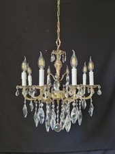 Candelabro francês antigo vintage latão e cristais luz de teto 8 braços Ø 20 pol. comprar usado  Enviando para Brazil