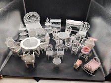 Conjunto de 26 peças vintage de móveis para casa de bonecas de arame branco, cama, mesas, cadeiras racks  comprar usado  Enviando para Brazil