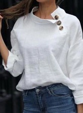 Blusa feminina Zara de linho manga comprida com botões decorativos, tamanho P, branca comprar usado  Enviando para Brazil
