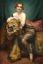 Pintura a óleo François Martin-Kavel linda jovem com pele de tigre Steller comprar usado  Enviando para Brazil