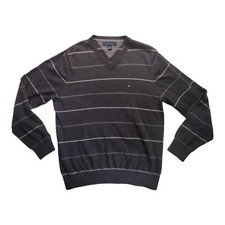 Suéter pulôver masculino listrado gola V Tommy Hilfiger cinza tamanho médio manga longa comprar usado  Enviando para Brazil