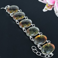 Pulseira cênica de pedra preciosa de ágata dendrítica 925 joias de prata esterlina 7-8" comprar usado  Enviando para Brazil