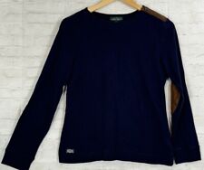 LRL Ralph Lauren Jeans Co Mujeres Pullover Top L Camisa Azul Oscuro Parche en el Codo Preppy segunda mano  Embacar hacia Argentina