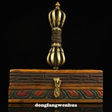 8" Antigo Budismo Tibetano Bronze Nove Vajra Phurba Adaga Suporte Caixa de Madeira Conjunto Faqi comprar usado  Enviando para Brazil