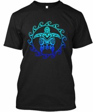 Camiseta azul oceano tribal havaiana tartaruga marinha algodão gola redonda feita nos EUA P-5XL comprar usado  Enviando para Brazil