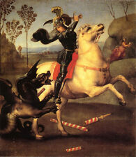 Pintura a óleo arte dos sonhos Cavaleiro em tela cavalo branco São Jorge e o Dragão comprar usado  Enviando para Brazil