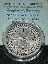 1 oz .999 Escudo de Prata FLOR ETERNA geometria sagrada Caixa PROVA e Certificado de Autenticidade Baixo comprar usado  Enviando para Brazil