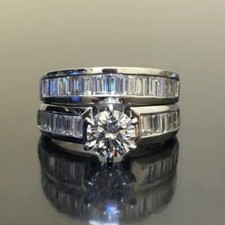 Elegante anel folheado a prata zircão cúbico anel feminino joia de casamento tamanho 6-10, usado comprar usado  Enviando para Brazil