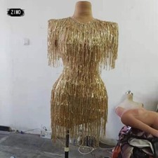 Vestido de franjas douradas sexy borla vestido de dança latina palco show de performance comprar usado  Enviando para Brazil