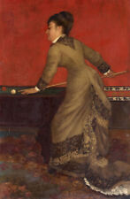 Usado, pintura a óleo "Uma mulher aristocrática vitoriana jogando bilhar carom" @9535 comprar usado  Enviando para Brazil