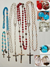 Lote de 5 contas de vidro vintage rosário Nossa Senhora das Dores Sagrado Coração vermelho rosa azul claro comprar usado  Enviando para Brazil