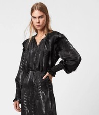 Vestido midi AllSaints Lara mistura de seda viola preto tamanho 4 comprar usado  Enviando para Brazil