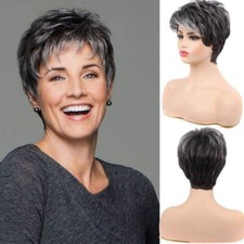 Peruca de cabelo Pixie corte curto com franjas para mulheres preto cinza fibra mista moda comprar usado  Enviando para Brazil