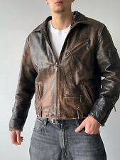 Jaqueta masculina vintage anos 90 marrom lavada couro desgastado motociclista punk tamanho XL comprar usado  Enviando para Brazil