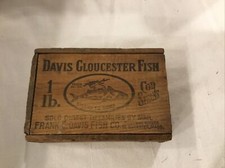 Massa vintage DAVIS GLOUCESTER FISH. 1 lb Caixa de bifes de madeira para bacalhau comprar usado  Enviando para Brazil