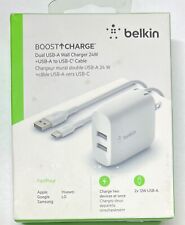 Usado, Carregador de parede Belkin 24W porta dupla USB com cabo USB-C para telefone/tablet, branco comprar usado  Enviando para Brazil