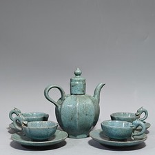 7"China Um conjunto de chá de porcelana Song Dynasty Ru azul celeste vitrificado comprar usado  Enviando para Brazil