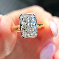 Anel de noivado 3,00 ctw radiante moissanita semi bisel ouro maciço 14K dois tons comprar usado  Enviando para Brazil