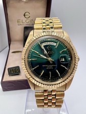 Usado, Raro Novo Estoque Antigo Elgin President Relógio Moldura Canelada Relógio Rosto Verde Elegante comprar usado  Enviando para Brazil