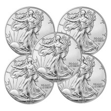 Lote de 5 - 2024 $1 American Silver Eagle 1 oz BU intacto não circulado comprar usado  Enviando para Brazil