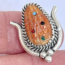Broche de broche de orelha de milho Zuni laranja ostra espinhosa donzela indiana turquesa assinado M comprar usado  Enviando para Brazil