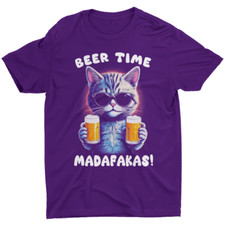 Camiseta gráfica Beer Time Madafakas engraçada gato segurar cerveja homens mulheres animal de estimação pai mãe comprar usado  Enviando para Brazil