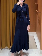 Vestido de malha Sandro feminino decote em V longo com babados azul escuro comprar usado  Enviando para Brazil