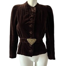 Blazer vintage anos 40 Bramson marrom veludo ajustado de seda Art Nouveau fivela de metal XS/S comprar usado  Enviando para Brazil