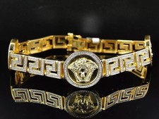 Pulseira masculina chave grega 925 folheada a ouro amarelo 14K com diamante criado em laboratório 2,50 quilates comprar usado  Enviando para Brazil