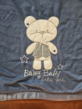 Cobertor de bebê azul lã acabamento acetinado conforto para dormir gravata urso branca pequena comprar usado  Enviando para Brazil