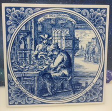 Vintage Delft Azulejo Azul e Branco The Watch Maker Pintado à Mão comprar usado  Enviando para Brazil