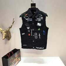 NOVO COLETE JEANS CLEARANCE VENDA PRETO RABISCO CASUAL S/M/L/XL/XXL EUA FRETE GRÁTIS, usado comprar usado  Enviando para Brazil